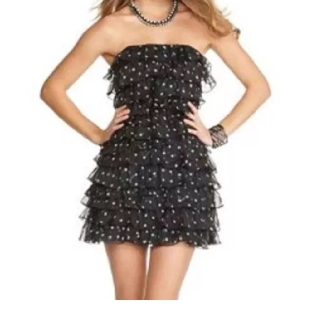 Guess Black Strapless Dress with White Polka Dots